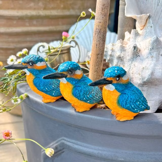Farmwood Blue Kingfisher Bird Garden Ornaments, Set of 3 Resin Pot Toppers