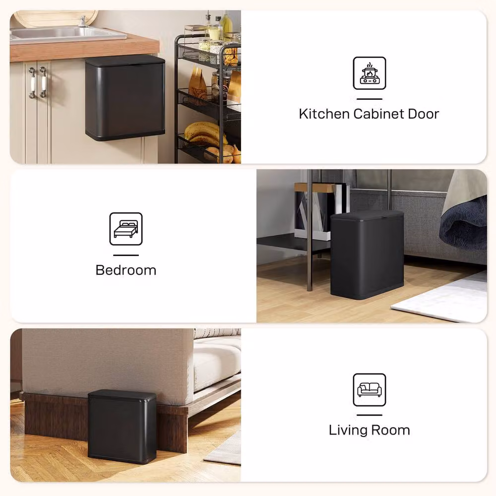 STILVORA 8 L Black Stainless Steel Wall Mounted Kitchen Bin with Touch Lid and Removable Inner Bucket – 6
