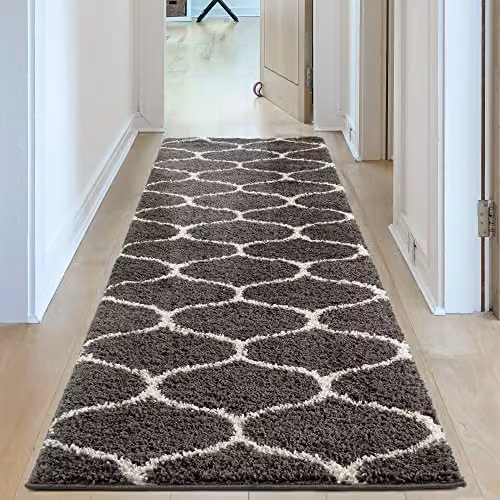 THE RUGS Moroccan Shaggy Area Rug in Dark Grey and White, W: 80 cm, L: 300 cm – 3