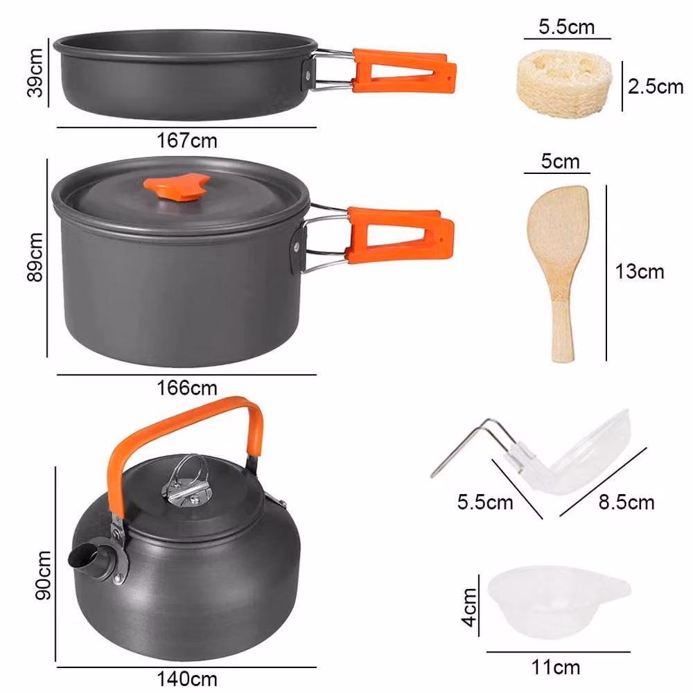 EONLION Grey Aluminium Camping Cookware Set with Stockpot and Frying Pan – 2