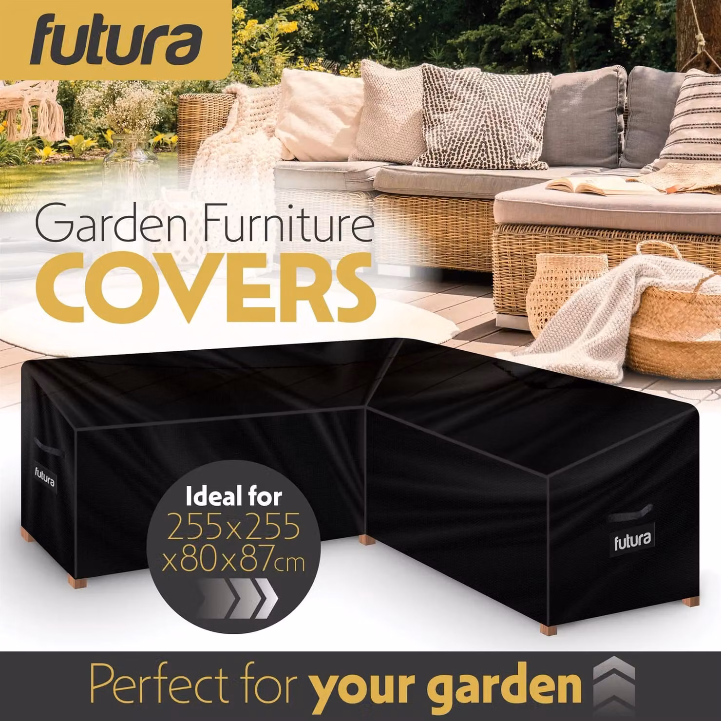 Futura Premium 600D V-Shaped Waterproof Garden Furniture Cover in Black, W/D/H: 255 x 210 x 80 cm – 1