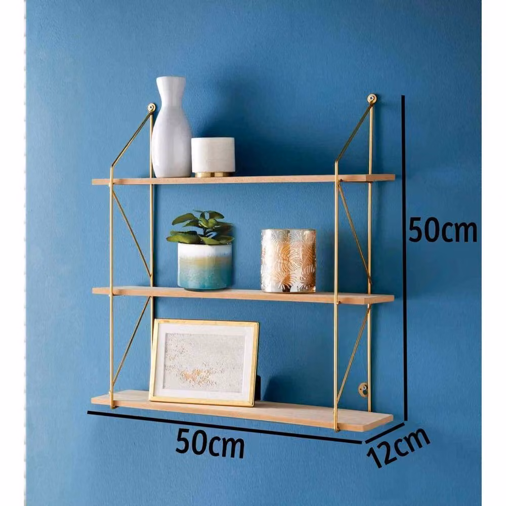 PAWNORA 3 Tier Metal and MDF Wall Mounted Floating Shelves in Gold – 2