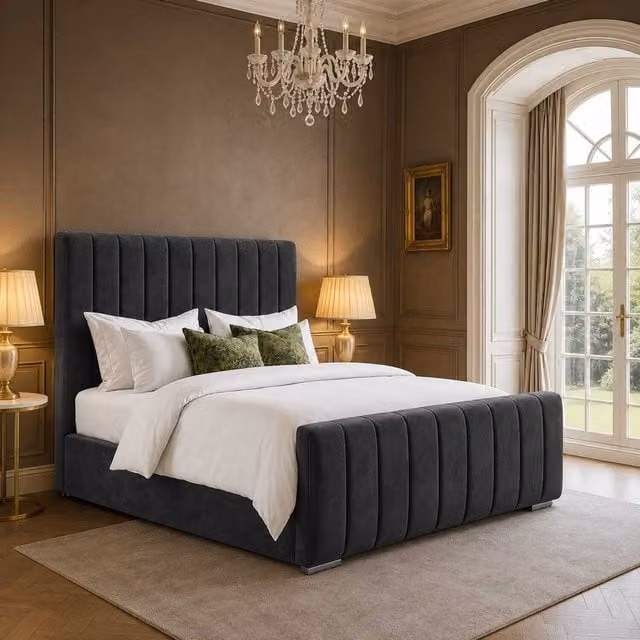 K Mehmood Enterprise Ltd London Modern Upholstered Divan Ottoman Bed with Headboard in Black