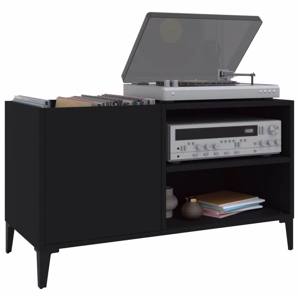 Berkfield Home Record Cabinet in Black, W/D/H: 84.5 x 38 x 48 cm – 3