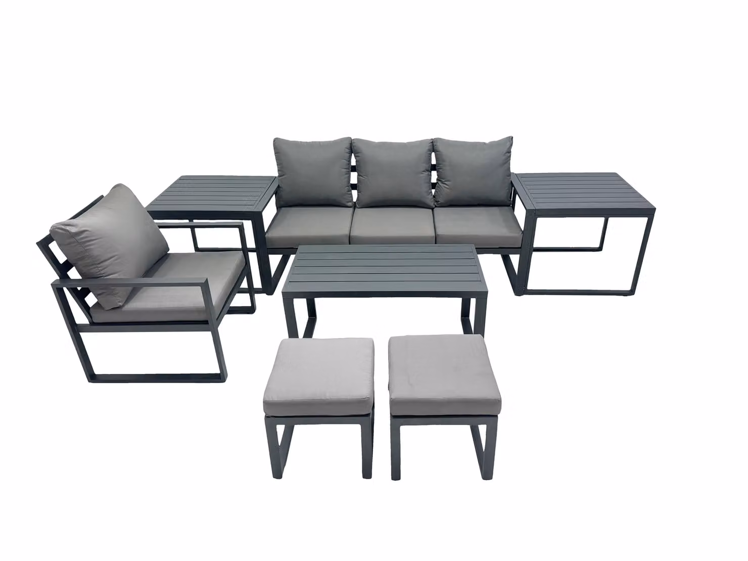 Fimous 6 Seat Aluminium Lounge Set in Dark Grey with 3 Seater Sofa, Coffee Table and Ottoman – 2