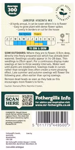 Mr Fothergill's Oh Sow Simple Larkspur Dwarf Mix Flower Seeds in Blue, Purple and Pink – 2