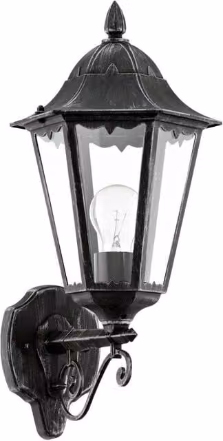 Loops IP44 Outdoor Wall Lantern in Black and Silver Patina with Transparent Glass and E27 Bulb Holder