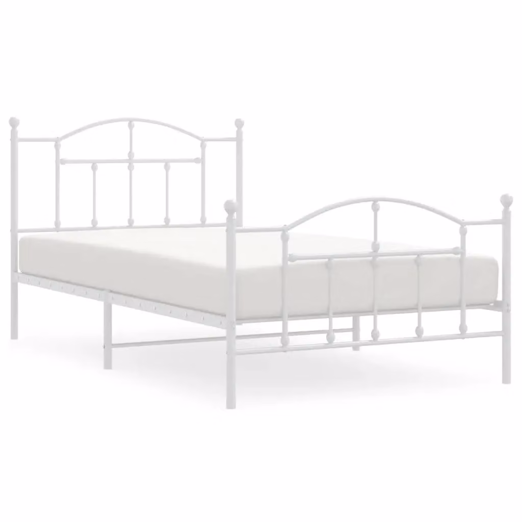Berkfield Home Metal Bed Frame with Headboard and Footboard, White, W/D/H: 100 x 200 cm – 2