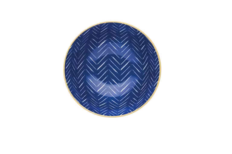 KitchenCraft Set of 4 Mid Blue Geometric Ceramic Bowls with Chevron and Spotty Patterns