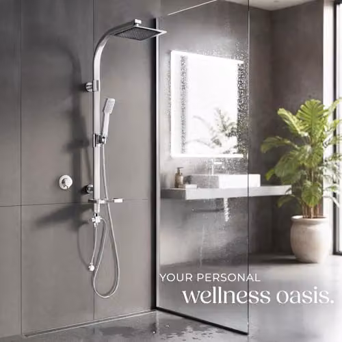 tectake Aluminium Rain Shower System with Handheld Shower and Soap Dish in Chrome Finish – 6
