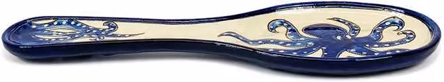 Verano Spanish Ceramics Blue and White Hand Painted Octopus Ceramic Utensil Spoon Rest, 28 cm