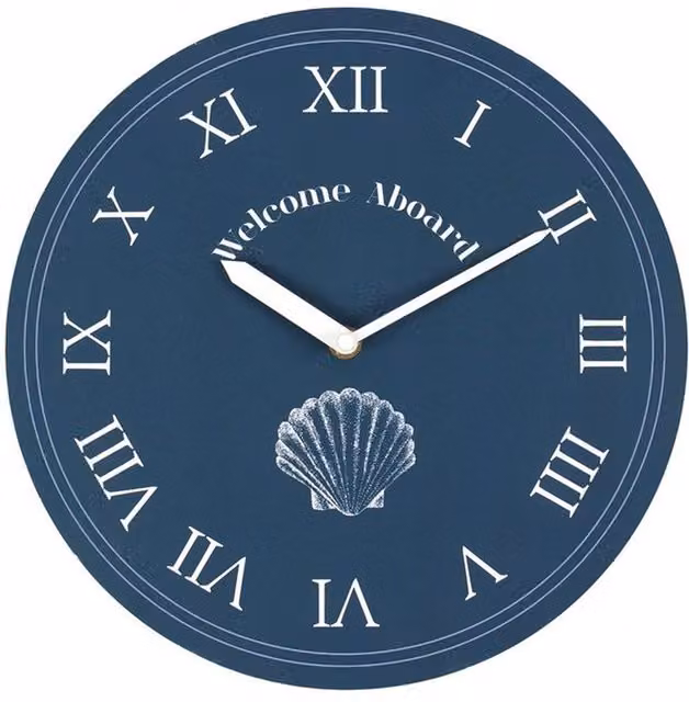 KDMK Navy Blue Maritime Welcome Aboard Round Quartz Analog Wall Clock