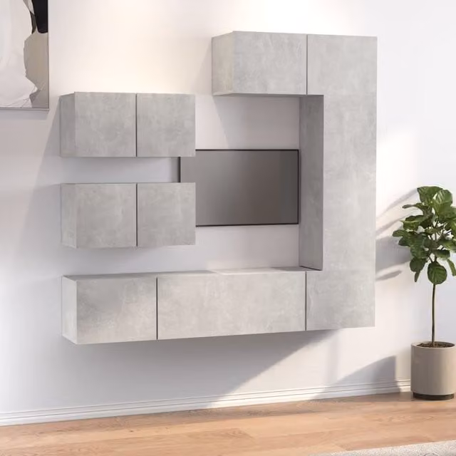 Berkfield Home 6 Piece Classic TV Cabinet Set in Matt Grey Engineered Wood – 1