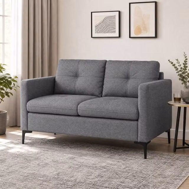 STILVORA 2-Seater Modern Upholstered Sofa with Metal Frame in Grey