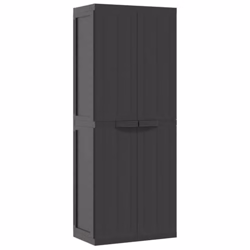 vidaXL Outdoor Storage Cabinet in Black Plastic with Internal Shelves and Lock, W/D/H: 65 x 37 x 165 cm – 1