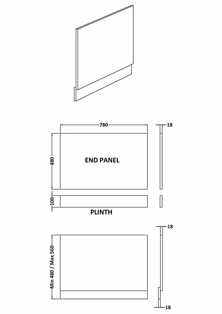 Balterley Straight Reversible Bath End Panel and Plinth in Blue