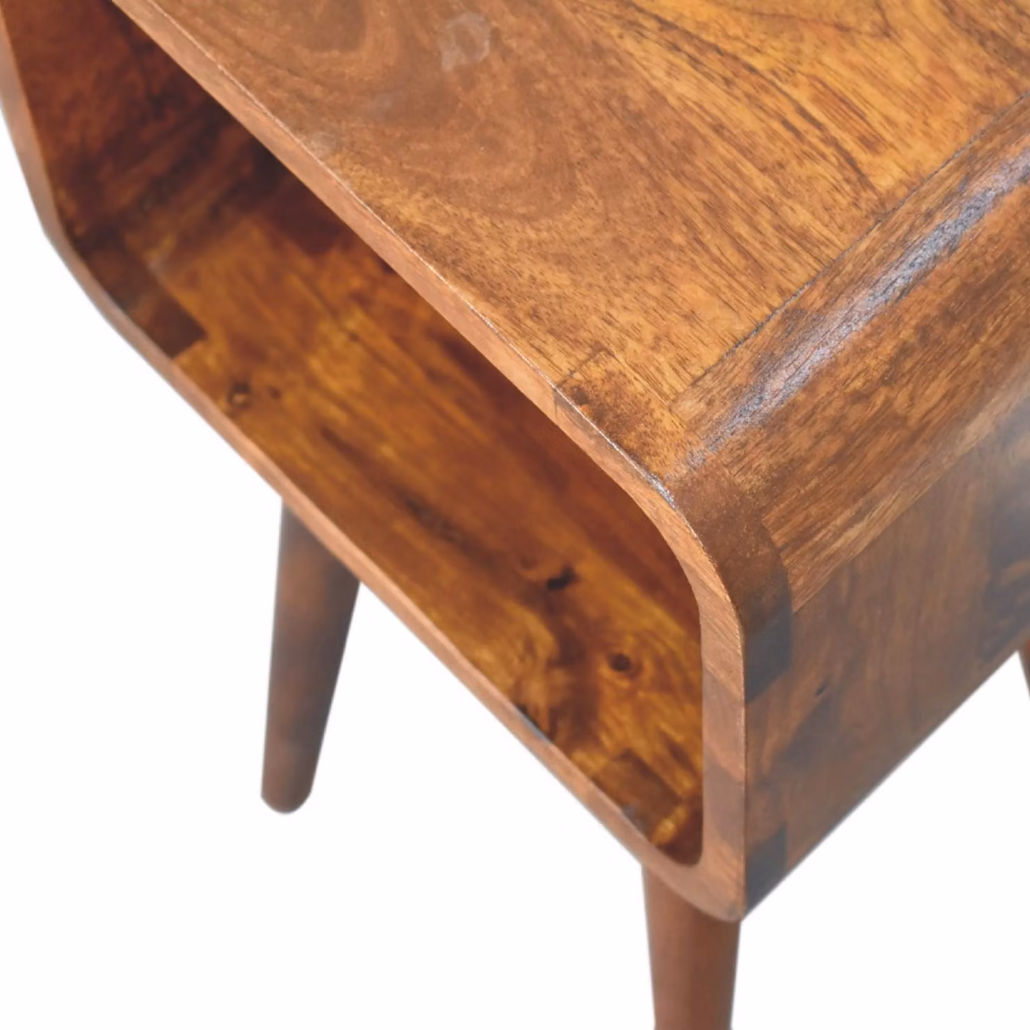 Aosom UK Brown Mango Wood Narrow Nightstand with Open Shelf and Mid-Century Design – 3