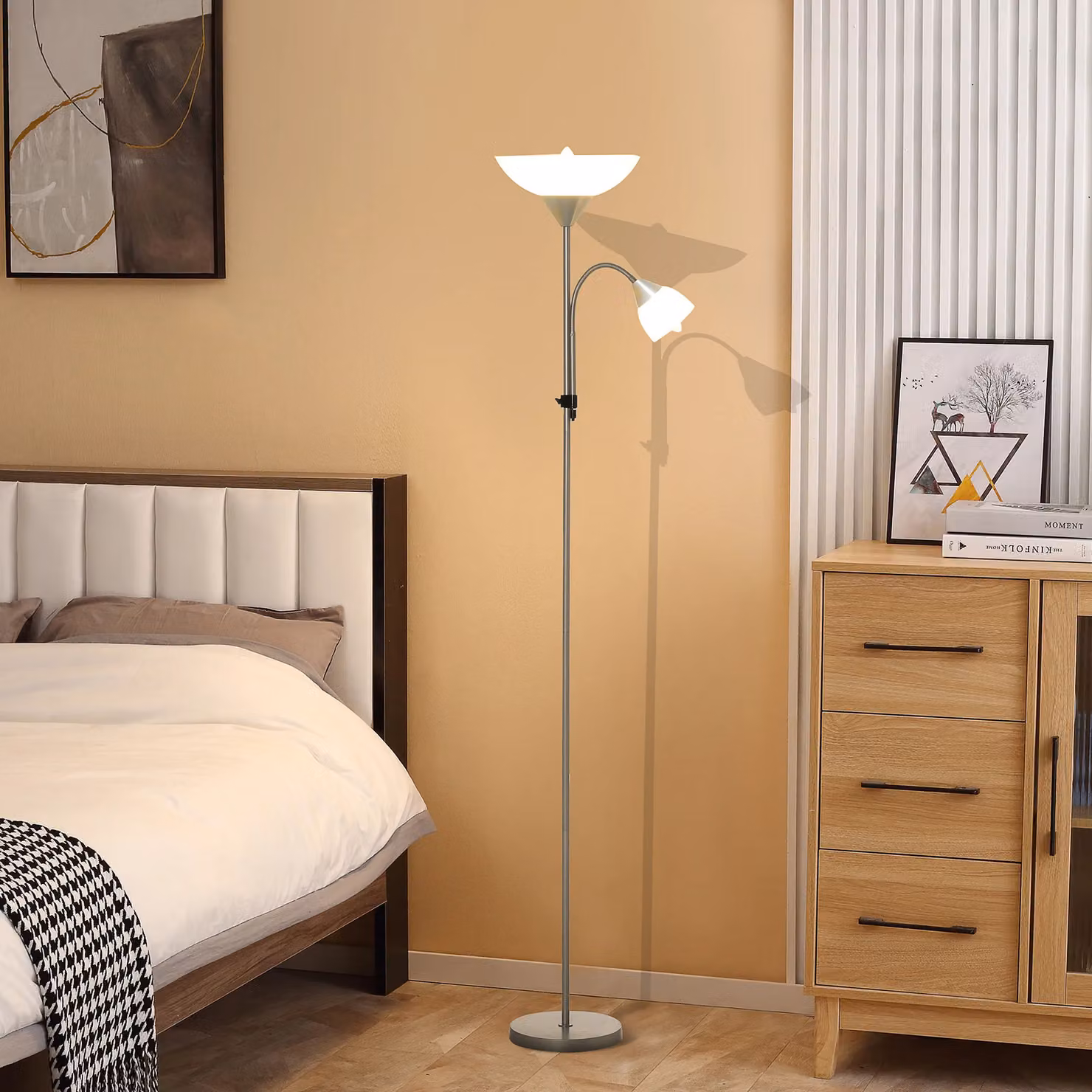 HOMCOM Mother-Child Floor Lamp Duo in Silver with Adjustable Metal Design and Two Switches – 2