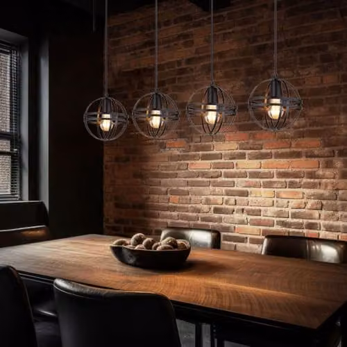 Globo Lighting Tamara II Industrial Black Metal Sphere Pendant Light, Height-Adjustable, 4x E27, W/D/H: 20 x 20 x 120 cm – 4