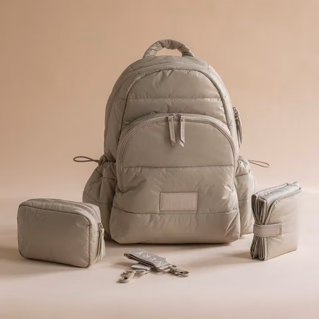 Avery Row Baby Changing Backpack in Oyster Grey and Beige