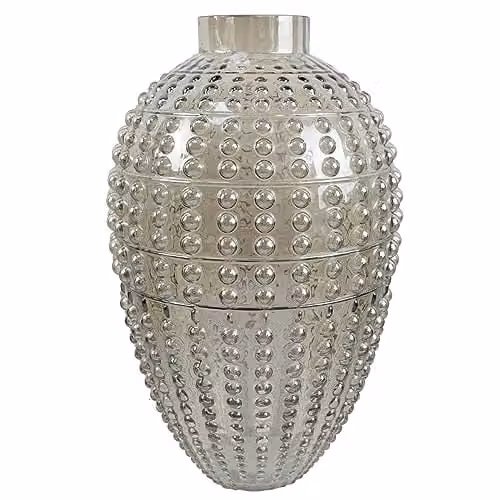 Leaf Smoke Grey and Green Bubble Glass Tabletop Vase, Height: 35 cm