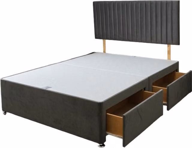 Knight Sleep Emily Divan Bed Base with 2 Drawers and Headboard, Charcoal Grey, W/D/H: 90 x 190 cm