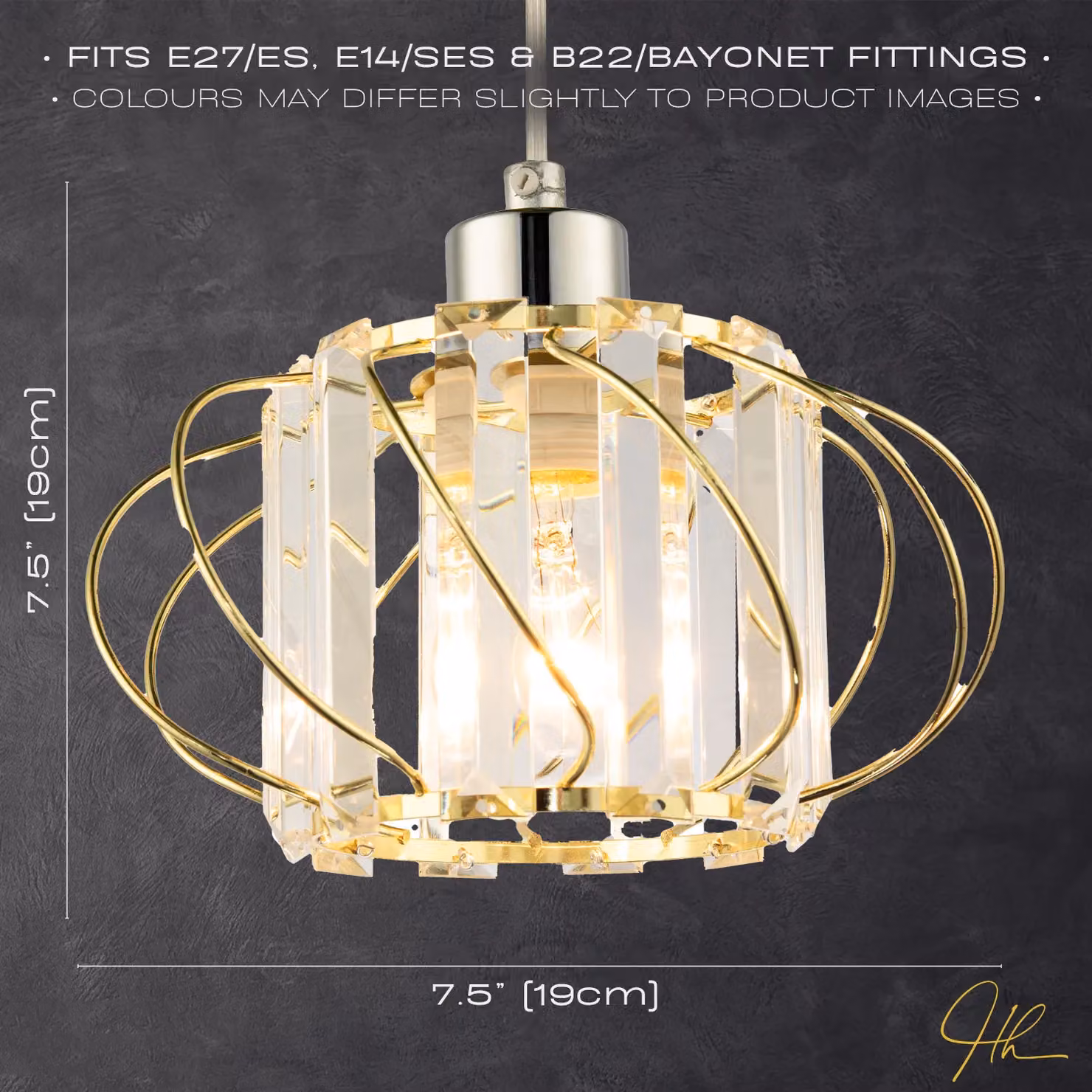 Happy Homewares Modern Rectangular Pendant Lamp Shade with Transparent Acrylic and Gold Twisted Metal Frame – 2