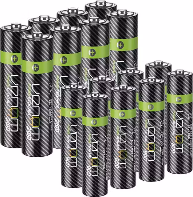 Venom Premium Rechargeable Batteries, 8 x AA and 8 x AAA, Black