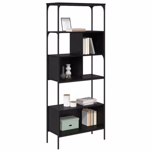 vidaXL 7-Tier Rustic Bookcase in Black, W/D/H: 76 x 33 x 188.5 cm