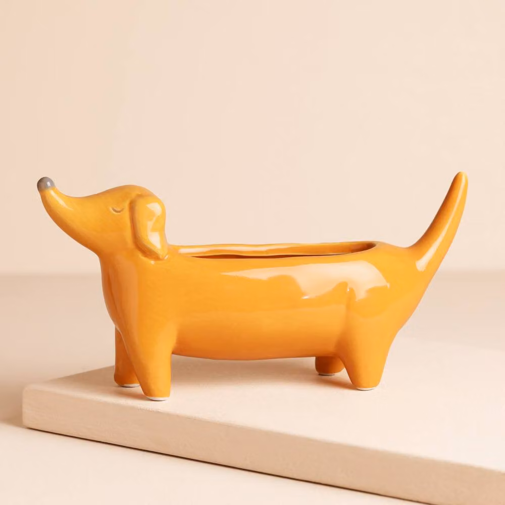 Lisa Angel Orange Dachshund Standing Ceramic Tabletop Dog Planter – 2