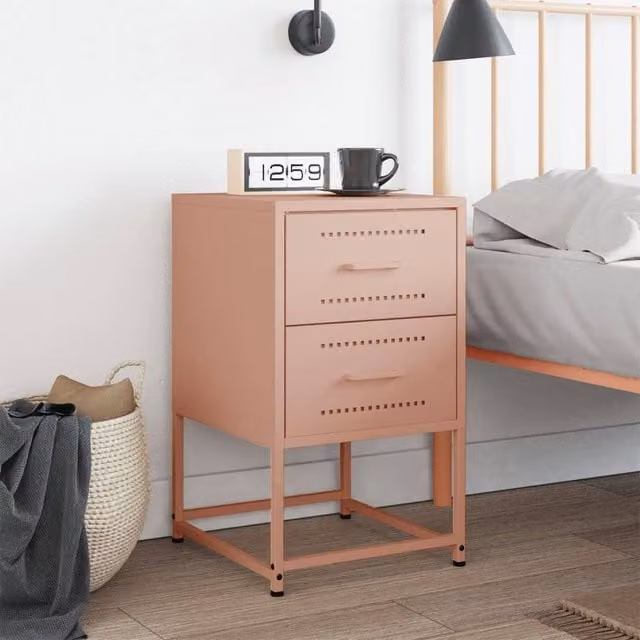 Berkfield Home Durable Metal Bedside Cabinet in Pink, W/D/H: 36 x 39 x 60.5 cm – 1