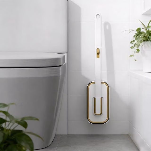 Ventryn Wall Mounted Toilet Bowl Cleaning System with Disposable Brush Kit in White – 1