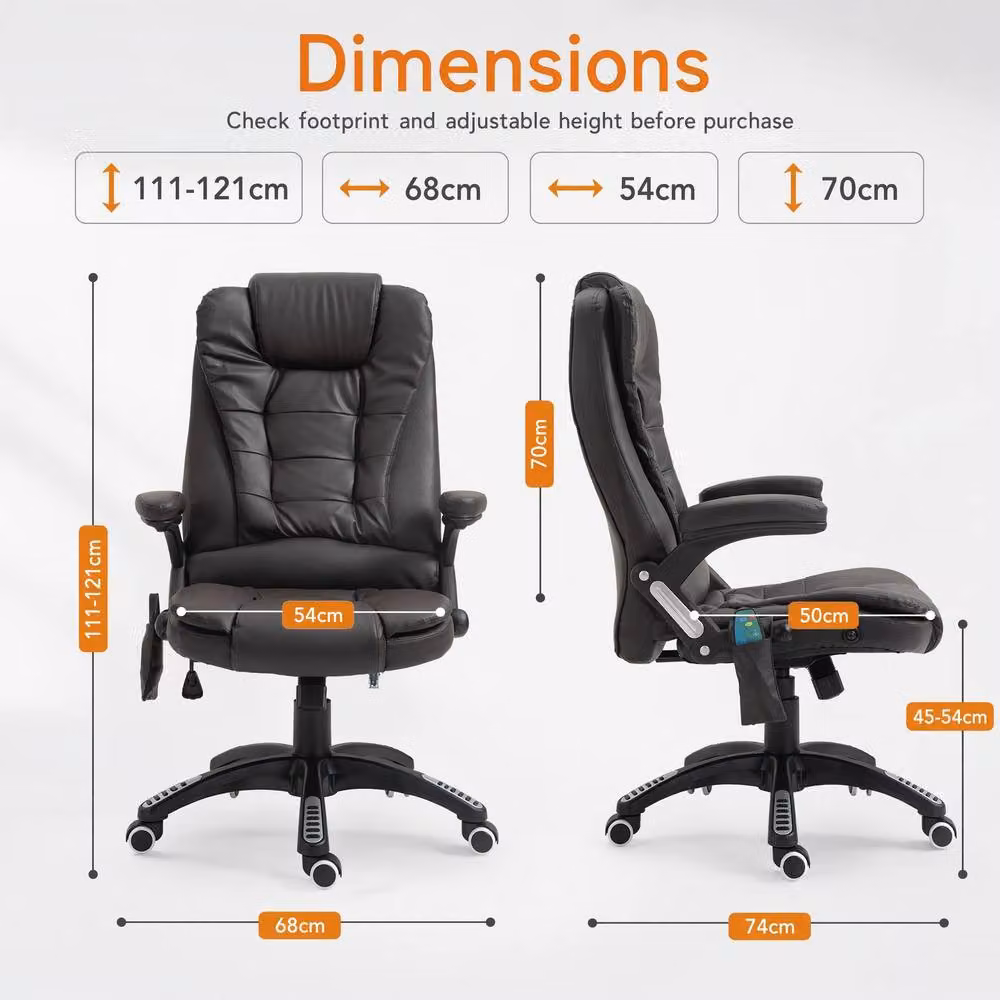STILVORA Brown Synthetic Leather Executive Office Chair with Heating, Massage and Headrest – 4