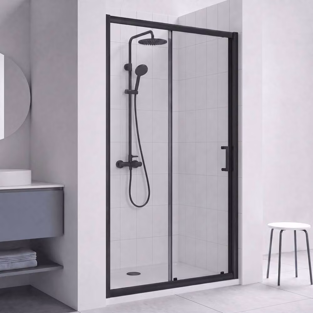 Balterley 6mm Toughened Safety Glass Reversible Sliding Shower Door, Black, Width: 120 cm – 3