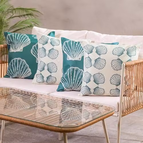 icon Set of 2 Indoor Outdoor Square Cushions, Seashell Graphic Design, Off-White and Multicolour, W/D/H: 43 x 43 x 43 cm – 2