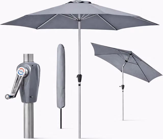 GlamHaus Garden Parasol Tilting Umbrella in Light Grey with Protective Cover and UPF 40 Protection, Height: 235 cm, Diameter: 270 cm