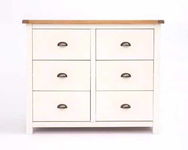 Cabinet Bits Lovere 6 Drawer Chest of Drawers in White with Antique Brass Cup Handles