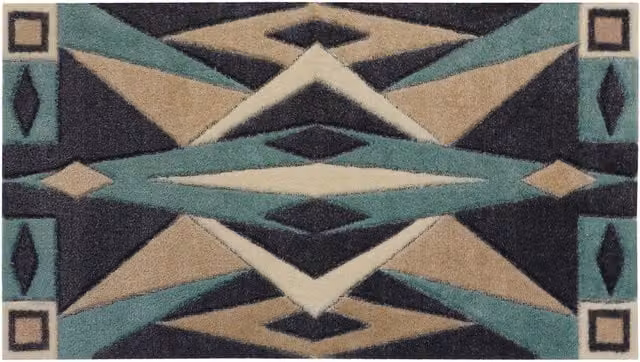 JVL Solemate Art Deco Hand Carved Door Mat, Turquoise and Multicolour, W: 57 cm, D: 100 cm – 1