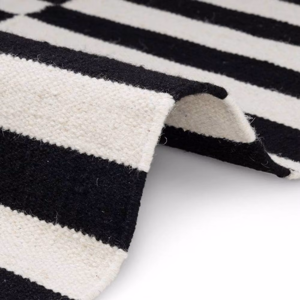 THE RUGS Vika Handwoven Wool Striped Reversible Rug in Black, W: 200 cm, L: 300 cm – 6