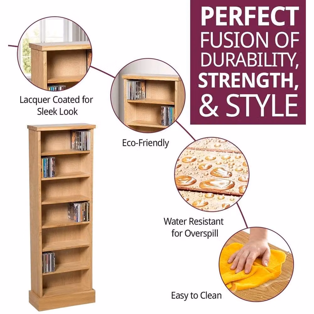 FORGEVIO Light Oak Wooden CD Storage Rack and Freestanding Media Shelving Unit – 3