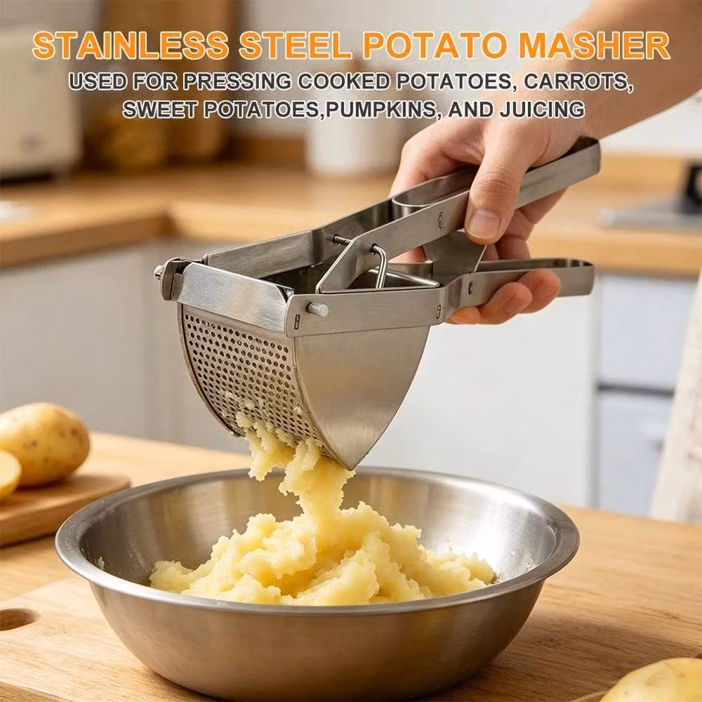 NESTLUNE Heavy Duty Stainless Steel Potato Ricer and Vegetable Masher in Silver with Ergonomic Grip and Fine Mesh – 2