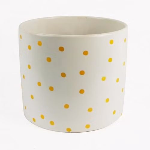 Leaf Design UK White Ceramic Square Dotted Planter with Gold Details W/D/H: 18 x 18 x 15 cm