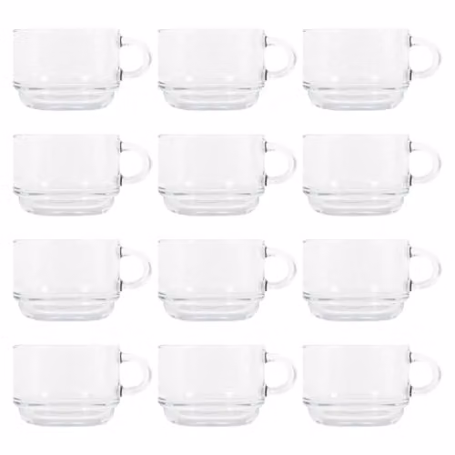 LAV Cozy Stacking Glass Coffee Cups, 270ml, Clear, Pack of 12