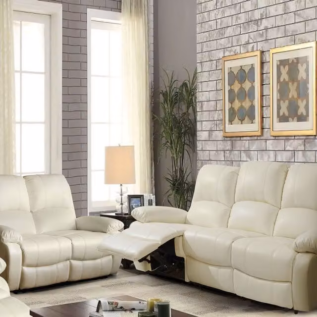 Comfy Living Modern PU Leather Reclining Sofa Set with 3 Seater and 2 Seater in White