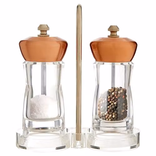 Premier Manual Salt and Pepper Shaker Set with Stand in Copper and Bronze