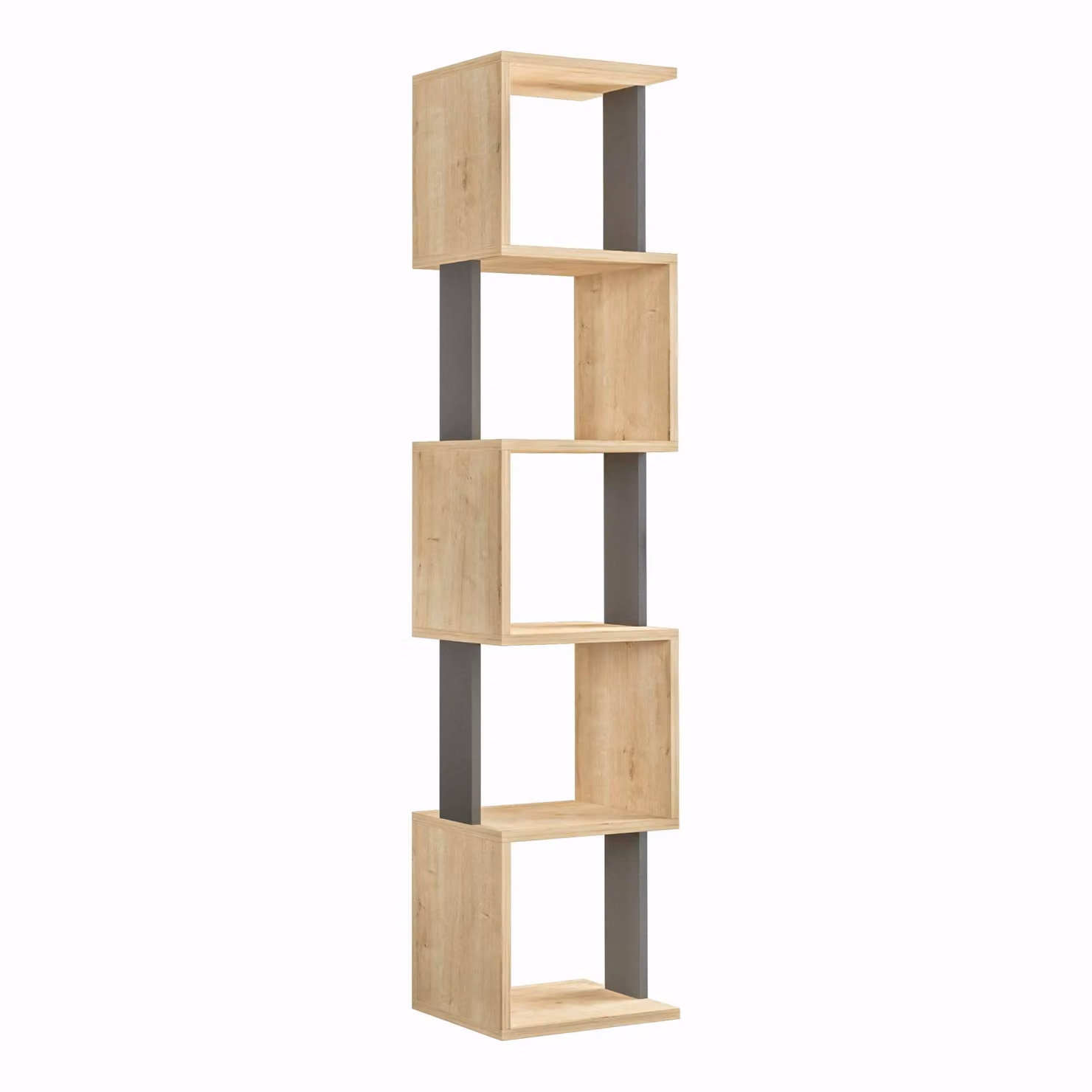 Decortie Piri Modern Five Tier Bookcase Display Unit in Anthracite Grey and White, H 161 cm x W 30 cm x D 30 cm – 2