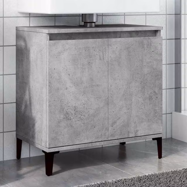 Berkfield Home Freestanding Sink Cabinet in Concrete Grey with Hinged Doors and Internal Shelves, W/D/H: 58 x 33 x 60 cm – 1