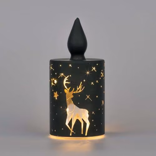 Shatchi Black and Gold Etched Glass LED Tabletop Lantern for Christmas, Weddings and Parties, Height: 17 cm