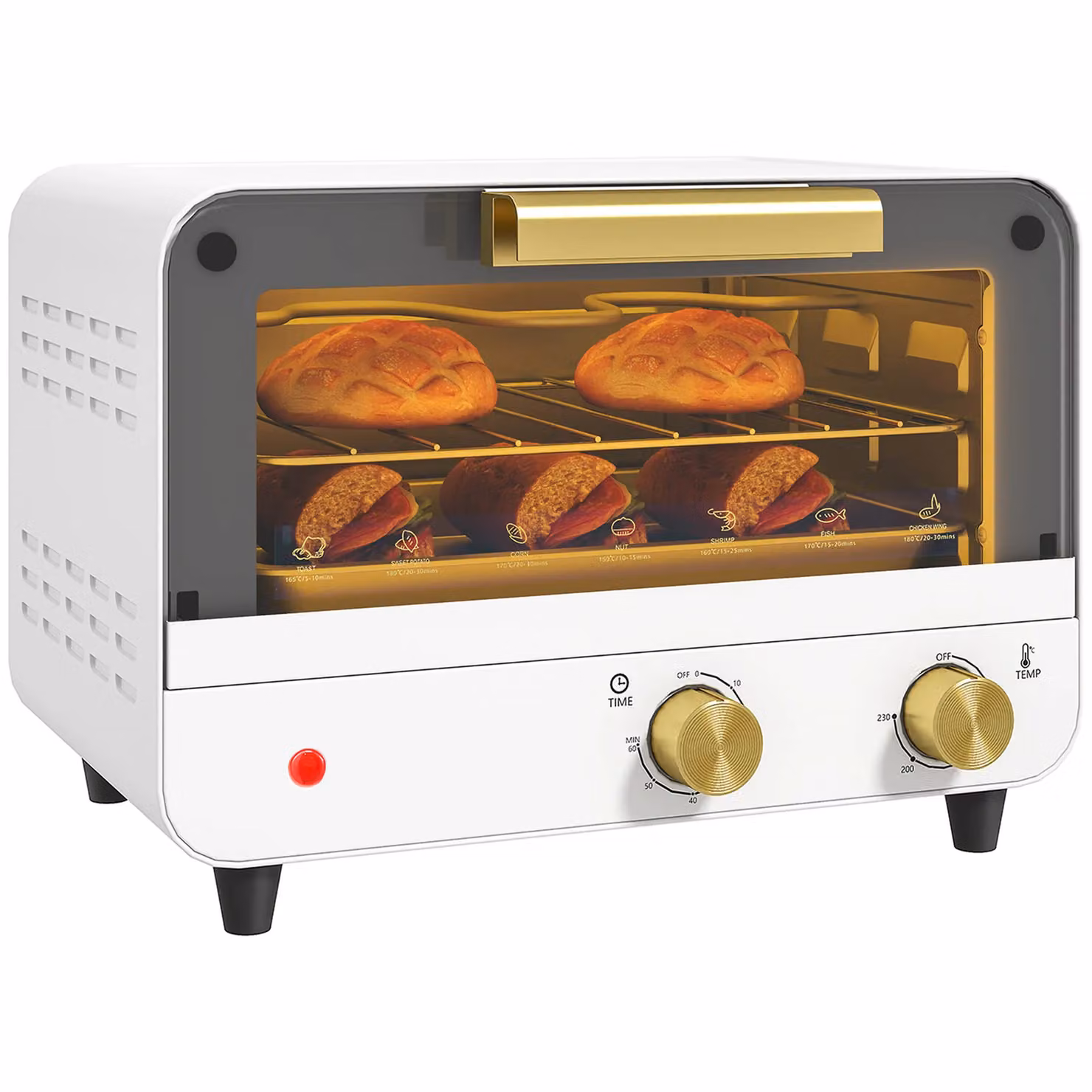 HOMCOM 12L Mini Countertop Toaster Oven with Grill and Glass Door, White – 2