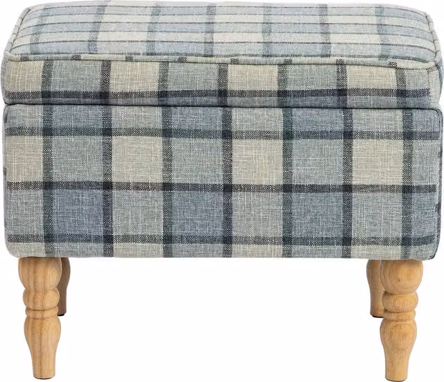 HOMCOM Grey Linen Fabric Upholstered Rectangular Storage Footstool with Removable Top and Hidden Space